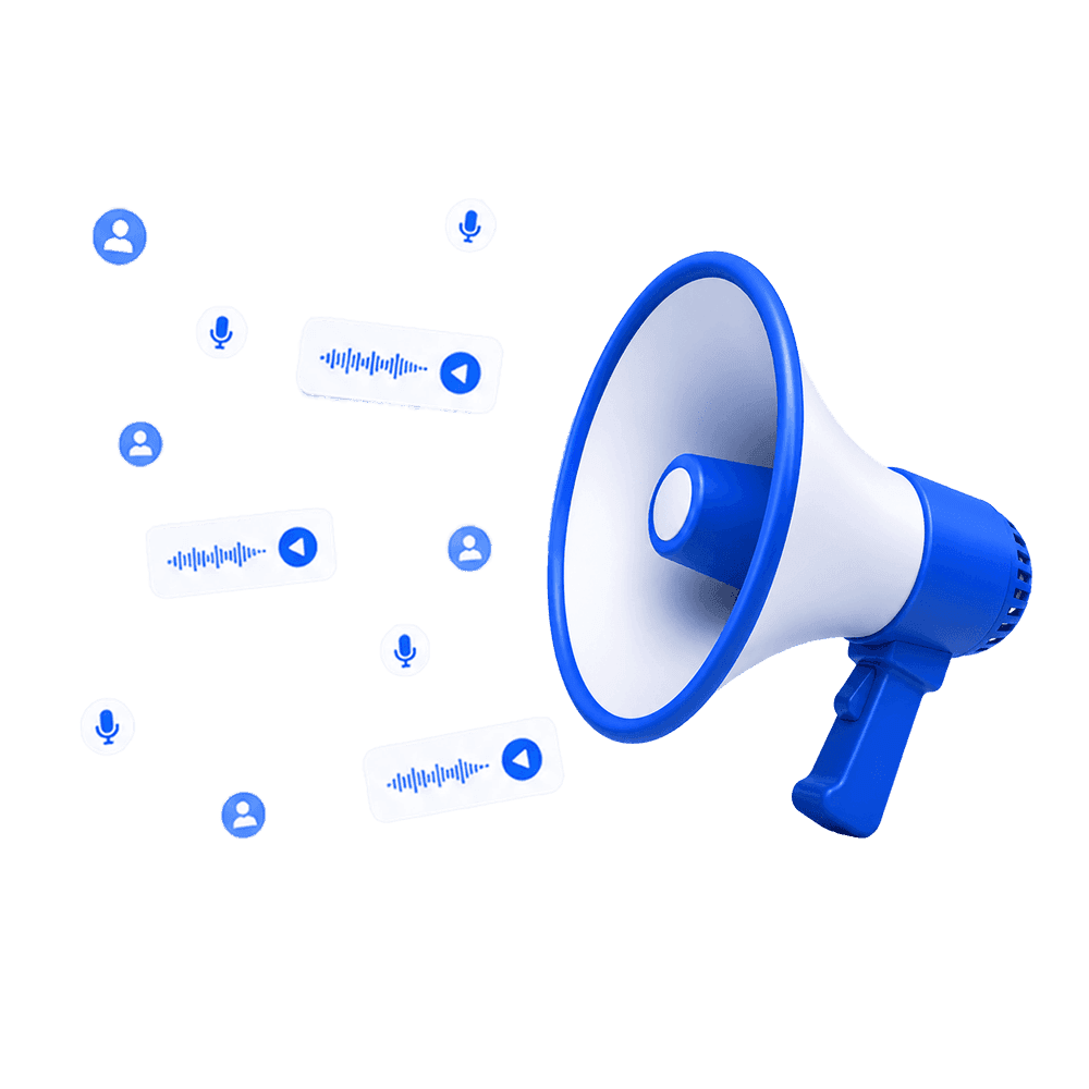 Voice broadcast: a megaphone sending recorded voice messages out to a list of contacts